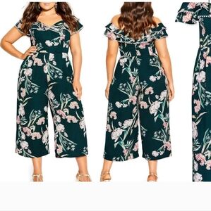 City Chic Green and Pink Floral Jumpsuit